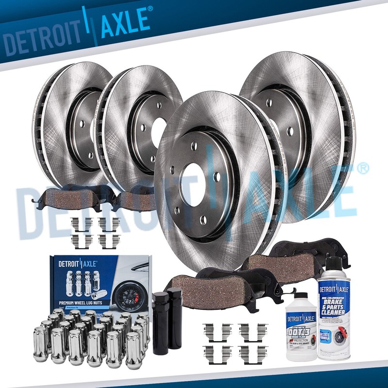 Front Rear Disc Rotor Brake Pad + 24pc Wheel Lug Nuts w/Keys for Equinox Terrain