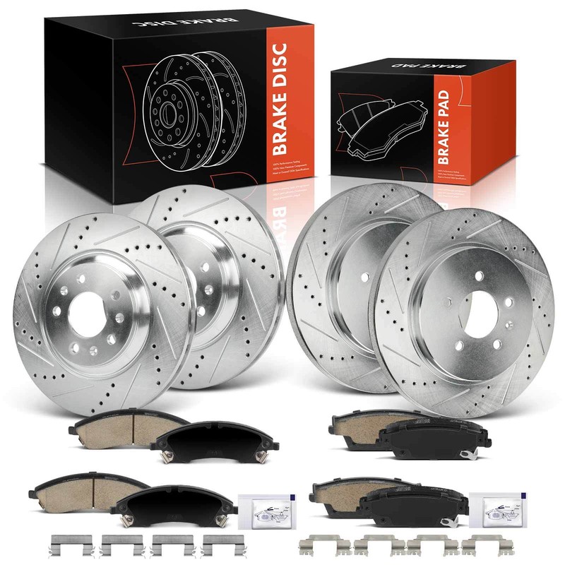 12x Front & Rear Drilled Rotors & Ceramic Brake Pad for Cadillac CTS 06-07 STS
