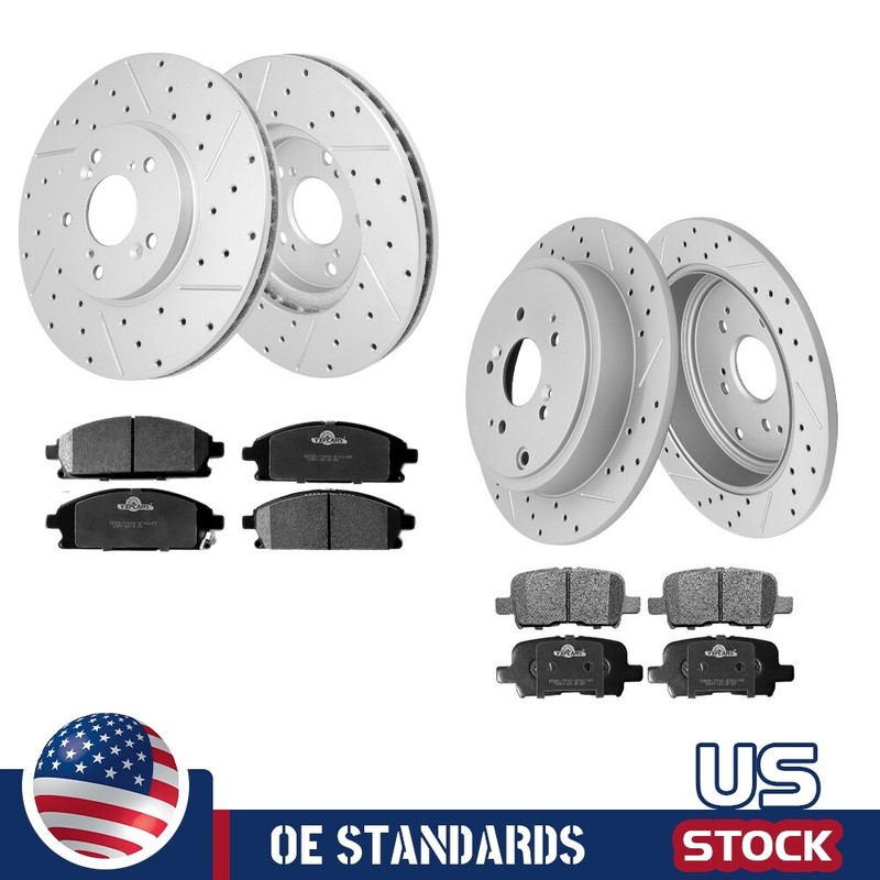 For 2003 – 2006 Acura MDX 3.5L Front Rear Drilled Disc Rotors Ceramic Brake Pads