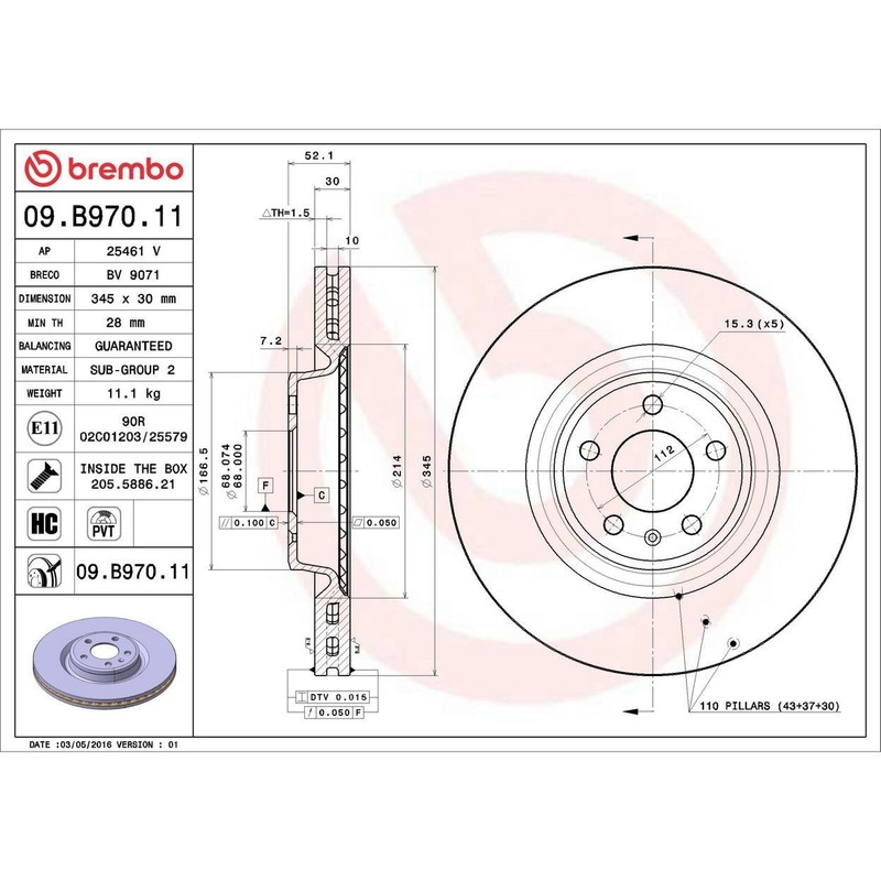 Disc Brake Rotor Front 09.B970.11-AV Fits 2016 Audi A5 Quattro gallery