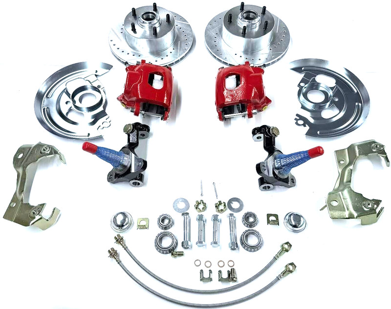 1964-1972 Buick Skylark Disc Brake Conversion Drilled Rotors Red Calipers