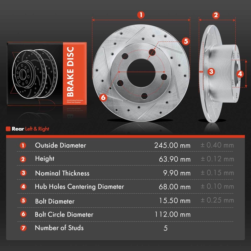 Rear Drilled & Slotted Brake Rotors for Audi 100 Quattro A6 S6 Volkswagen Passat gallery