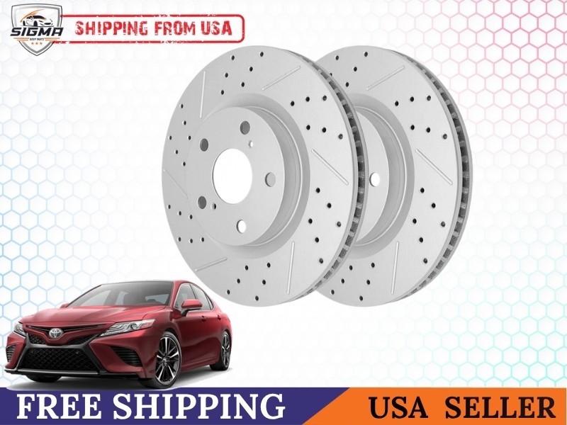 For Lexus Toyota Camry Rav4 2018-2023 Front Drilled & Slotted Brake Rotors Set