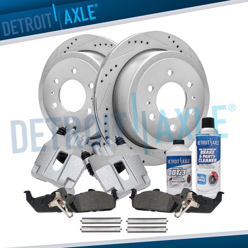 REAR Drilled Rotors Calipers Brake Pads for 2004-2008 Ford F-150 Mark LT 6-Lug