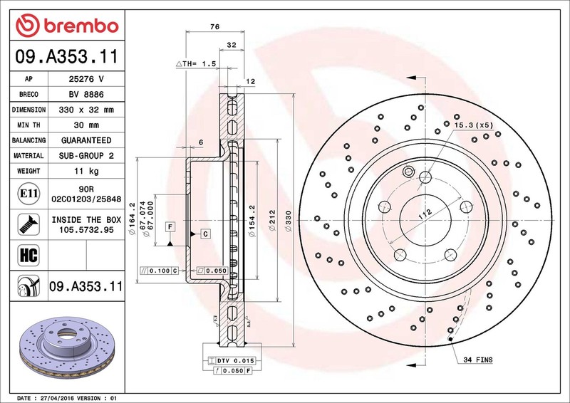 Genuine Mercedes S-Class W220 Brembo 2-Piece Front Brake Disc Kit gallery