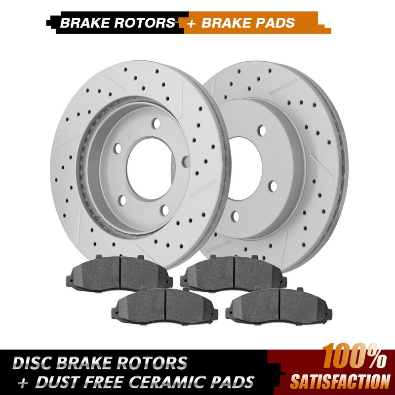 4WD Front Disc Rotors + Ceramic Brake Pads for 1997 – 2002 2003 Ford F-150 5 Lug