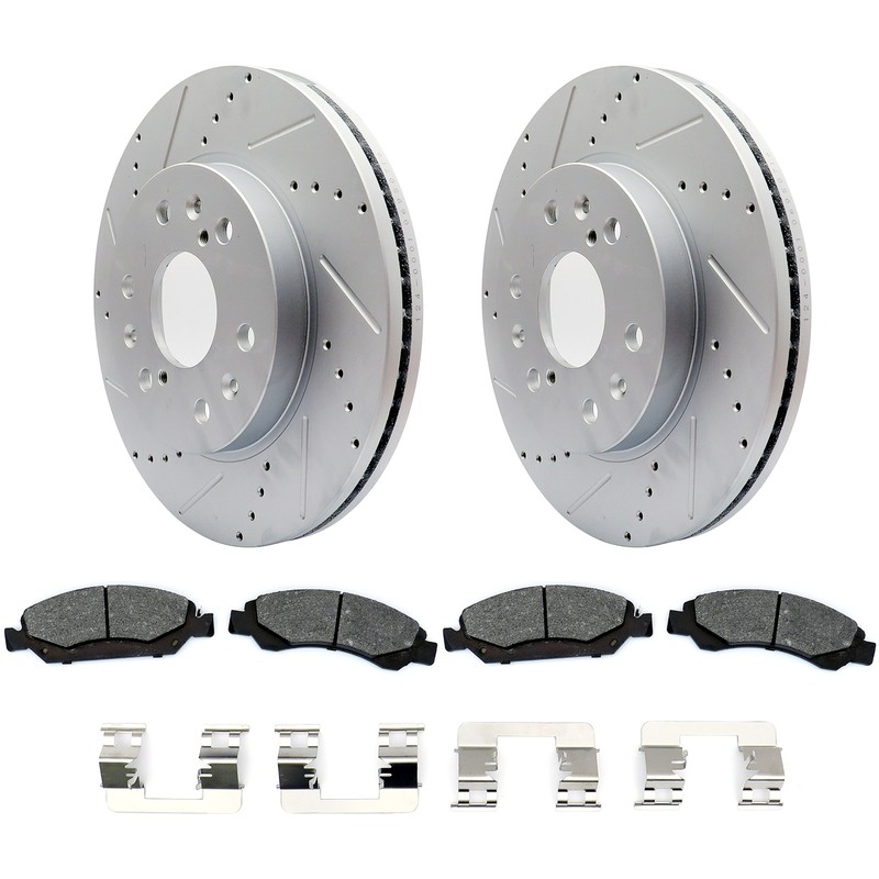 Pair Front Drilled Rotors & Brake pads For Chevy Tahoe Silverado GMC Sierra 1500