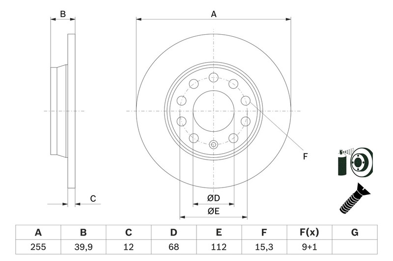 2x Brake Discs Pair Solid fits AUDI A4 B6, B7 2.0 Rear 00 to 09 255mm Set Bosch gallery