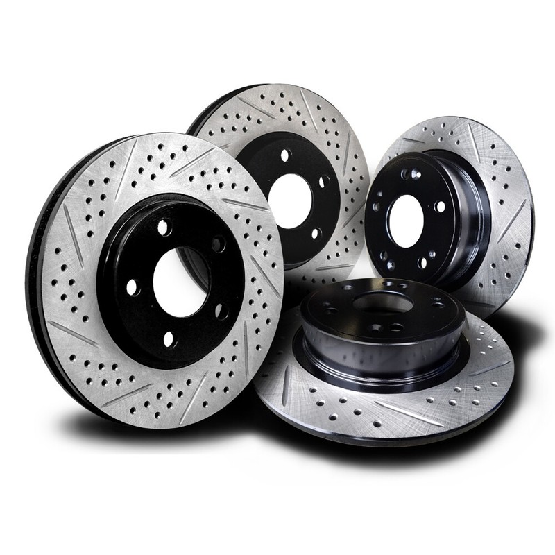 TOY162SSDX Camry w E Brake Performance Brake Rotors Front Rear Cross Drill Slots