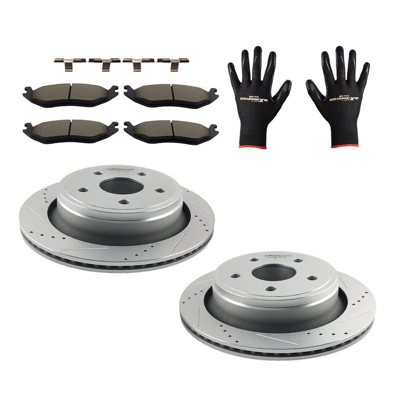 Rear Drilled&Slotted Brake Rotors w/Ceramic Pads for Chrysler Aspen 2007-2009