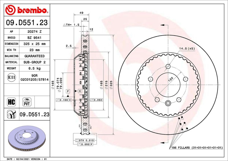 Brembo 09.D551.23 Brake Disc for Land Rover