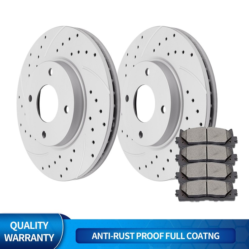 11.03″Front Drilled Rotor Discs Ceramic Brake Pad Fit Nissan Cube Sentra Brake