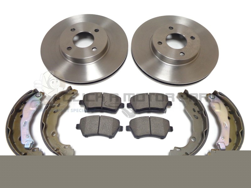 Front 2 Brake Discs And Pads & Rear Shoes & Fitting Kit For Nissan Note 13-17