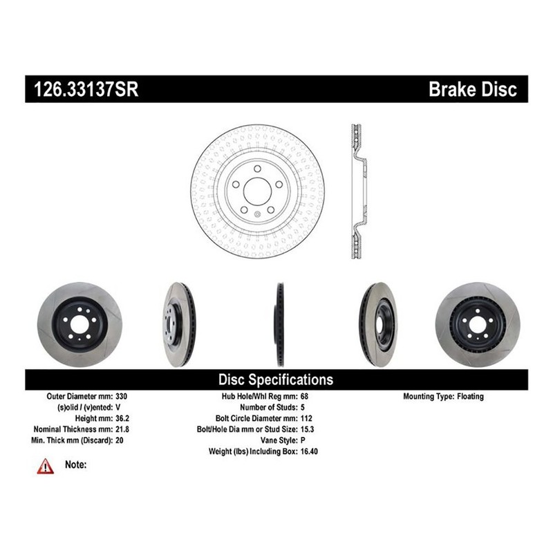 StopTech 126.33137SR Rear Right Brake Disc Rotor for 10-19 Audi S4 / 15-20 Macan gallery