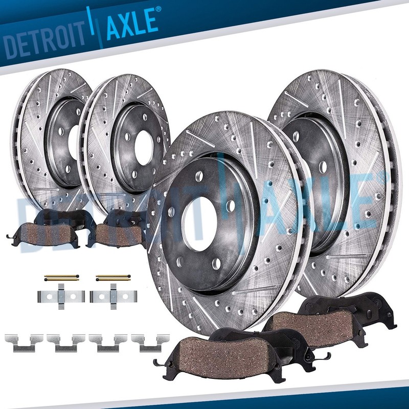 Front Rear Drilled Disc Rotors Ceramic Brake Pads for 2011 – 2014 Ford Mustang