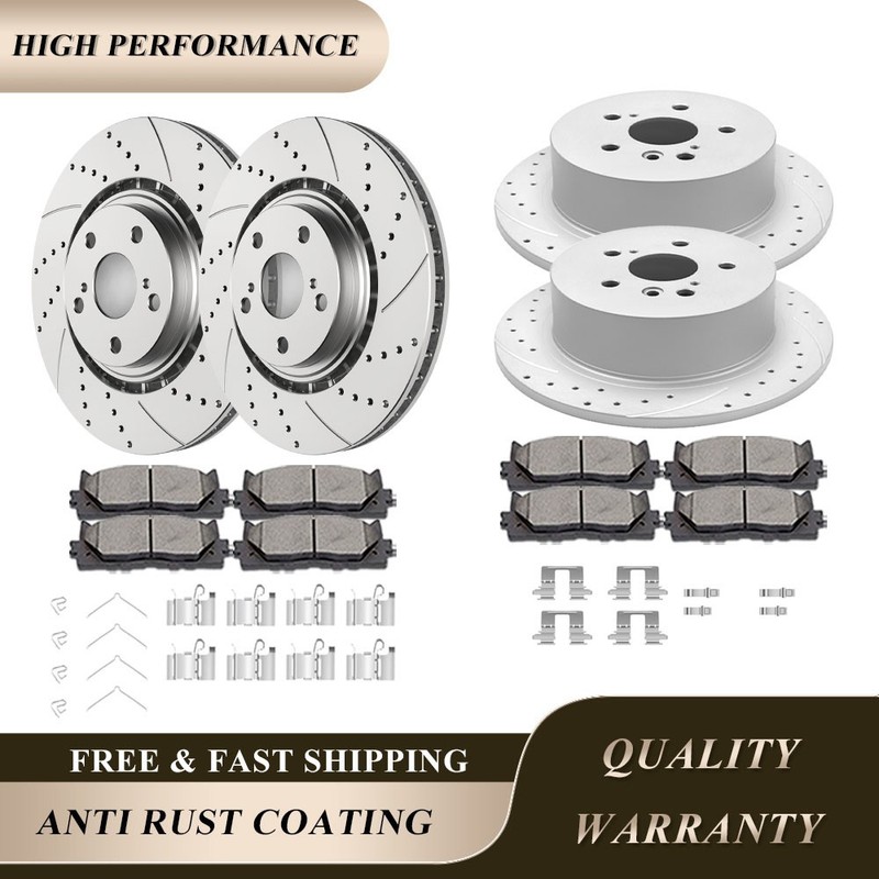 Fit for Highlander Toyota 328mm Front and Rear Drilled Brake Rotors Ceramic Pads