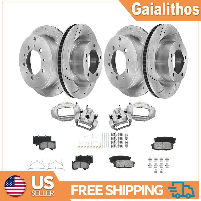 Front Rear Brake Rotors Ceramic Brake Pads Calipers for Toyota Tundra Sequoia
