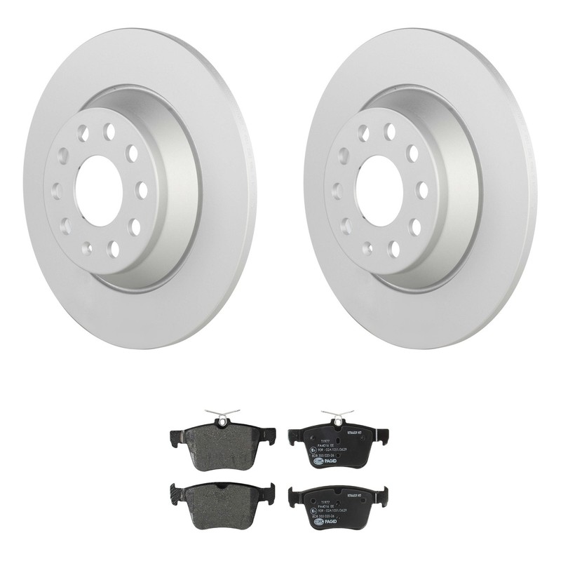 Bosch QuietCast Rear Rotors Hella Low-Met Disc Brake Pad Kit For Jetta Tiguan L4