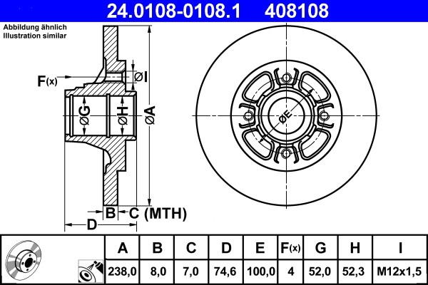 ATE 24.0108-0108.1 Brake Disc for Renault