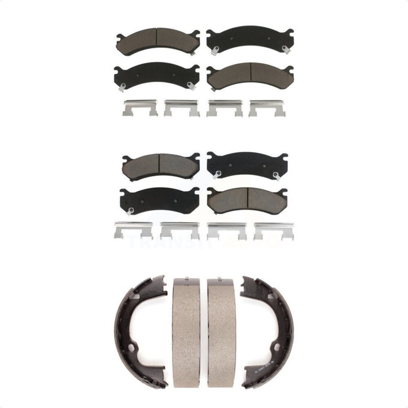 Front Rear Ceramic Brake Pads & Parking Shoe Kit For Chevrolet Silverado 2500 HD
