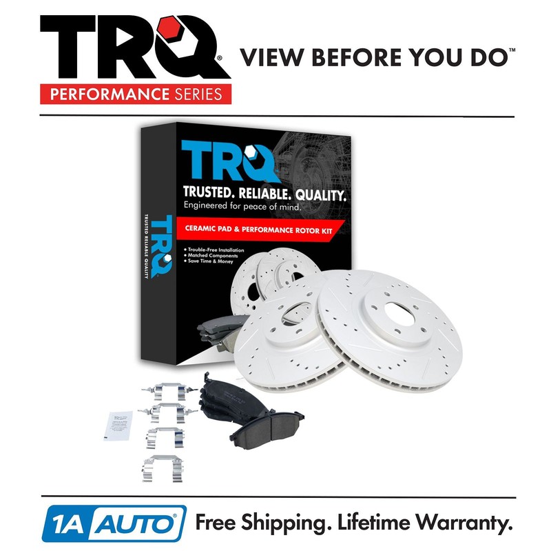 TRQ Front Ceramic Brake Pads & Cross Drilled Rotors For Cobalt G5
