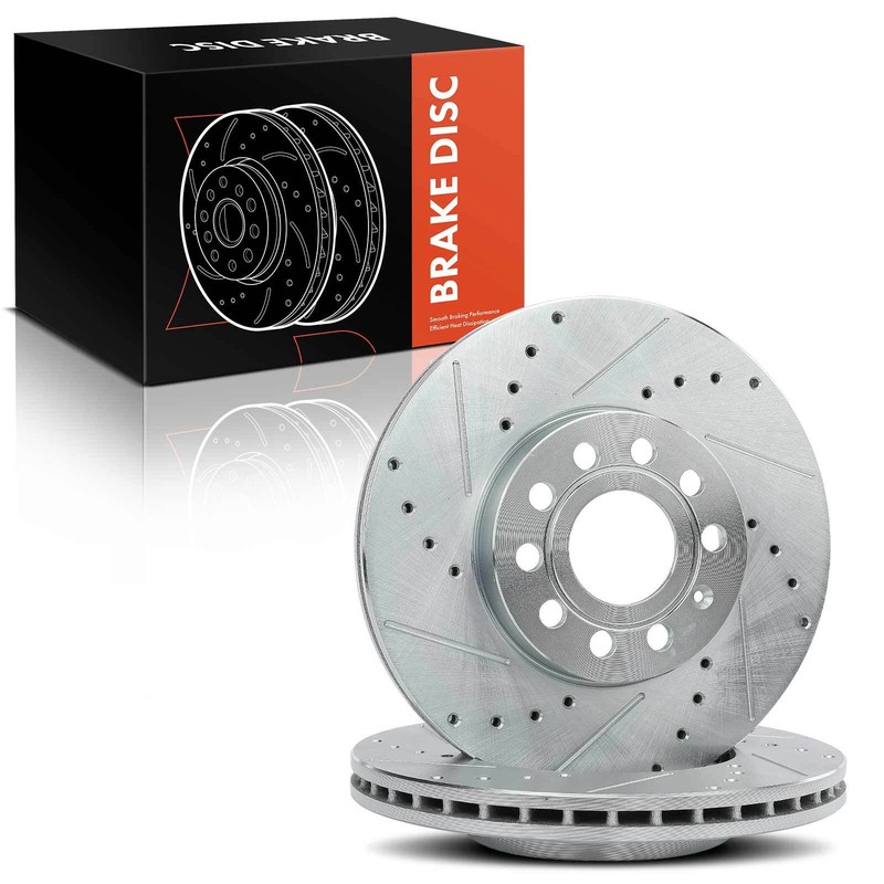 2x Front Drilled & Slotted Brake Rotors for Audi A3 Volkswagen Golf Beetle Jetta gallery