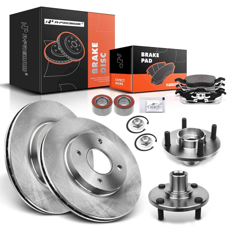 A-Premium Front Disc Brake Rotors & Pad+Wheel Hub Bearing for Ford Focus 00-04