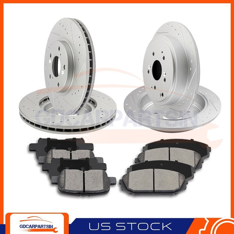 Front + Rear Brake Disc Rotors And Ceramic Pads Slotted For 2001-2006 Acura MDX