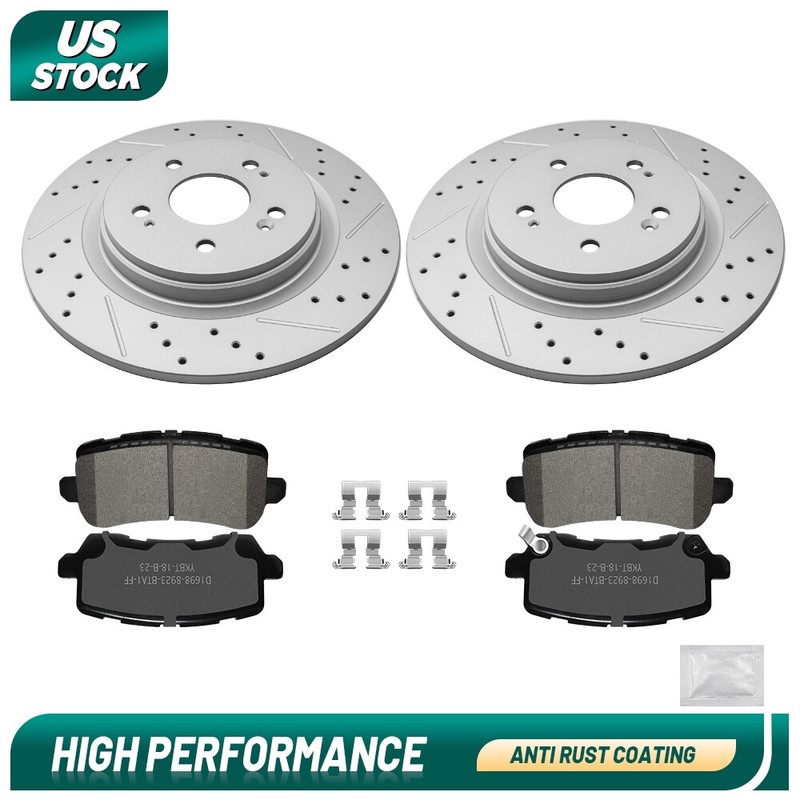 Rear Drilled Disc Rotors+Brake Pads for Honda Odyssey 2018 2019 2020 2021- 2023