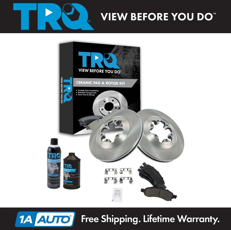 TRQ Front Posi Ceramic Brake Pad & Rotor Kit w/Chemicals