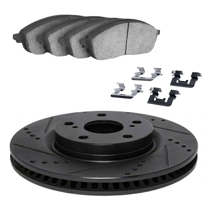 For Saab 9-3 2006-2011 Brake Rotor Set | Drilled And Slotted | Cast Iron | Black gallery