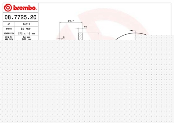 Brembo 08.7725.20 Brake Disc for Mercedes-Benz, VW
