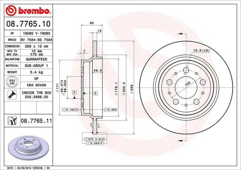 Brembo Rear Disc Brake Rotor for S60, V70, XC70, S80 (08.7765.11) gallery