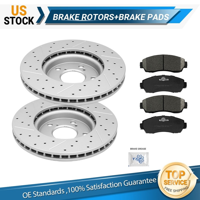 Front Drilled Rotors + Brake Pads for 2005 2006 -2010 Honda Odyssey All Models