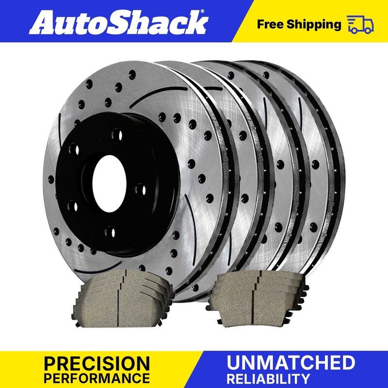Front and Rear Drilled Brake Rotors Black & Pads for Dodge Charger Challenger V8