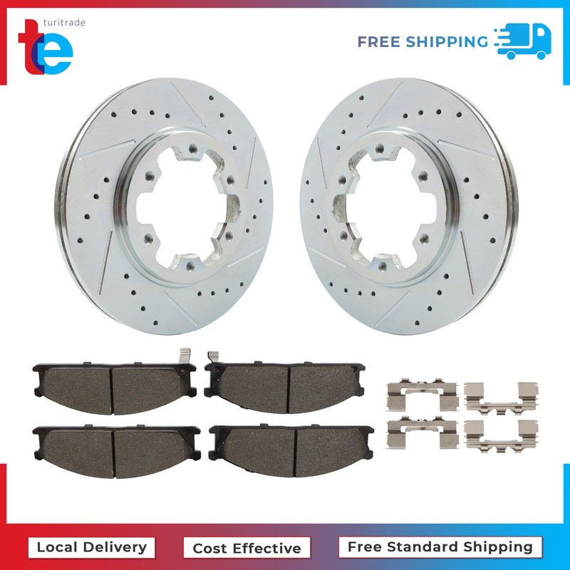For Nissan Frontier Pathfinder D21 6x Front Drilled Brake Rotors & Ceramic Pads gallery