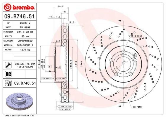 2x Brake Discs Front Perforated / Vented For Mercedes E-Class BREMBO 09.B746.51 gallery