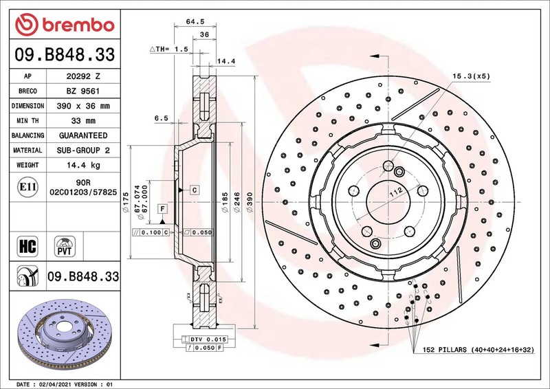 Brake Disc Single Vented fits MERCEDES SL63 AMG R231 5.5 Front 2012 on 390mm gallery