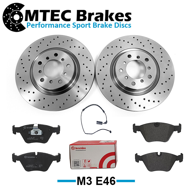 BMW M3 E46 01-07 Drilled Performance Front Brake Discs Brembo Pads & Clothing
