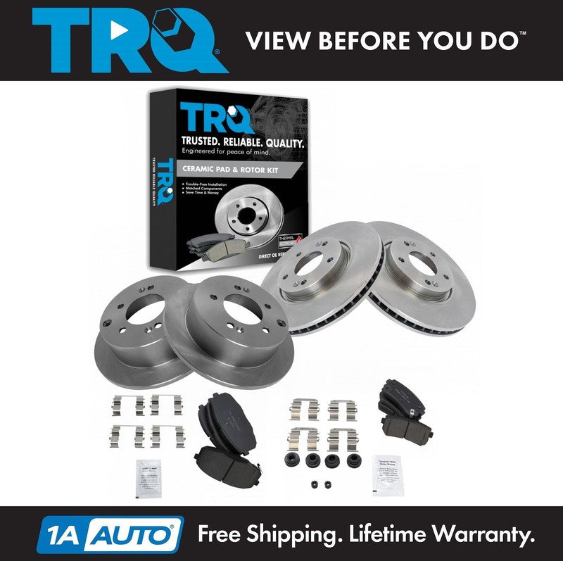 TRQ Front & Rear Disc Brake Rotor & Ceramic Pad Kit Direct Fit for Kia Forte