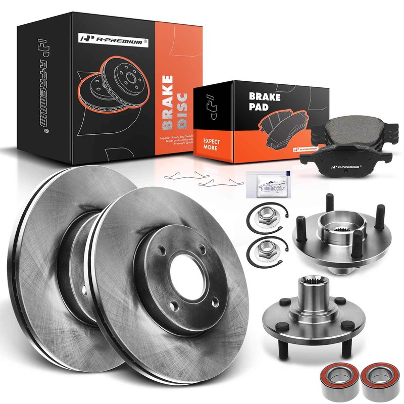 Front Disc Brake Rotors & Brake Pad + Wheel Hub Bearing for Ford Focus 2.0L 2.3L
