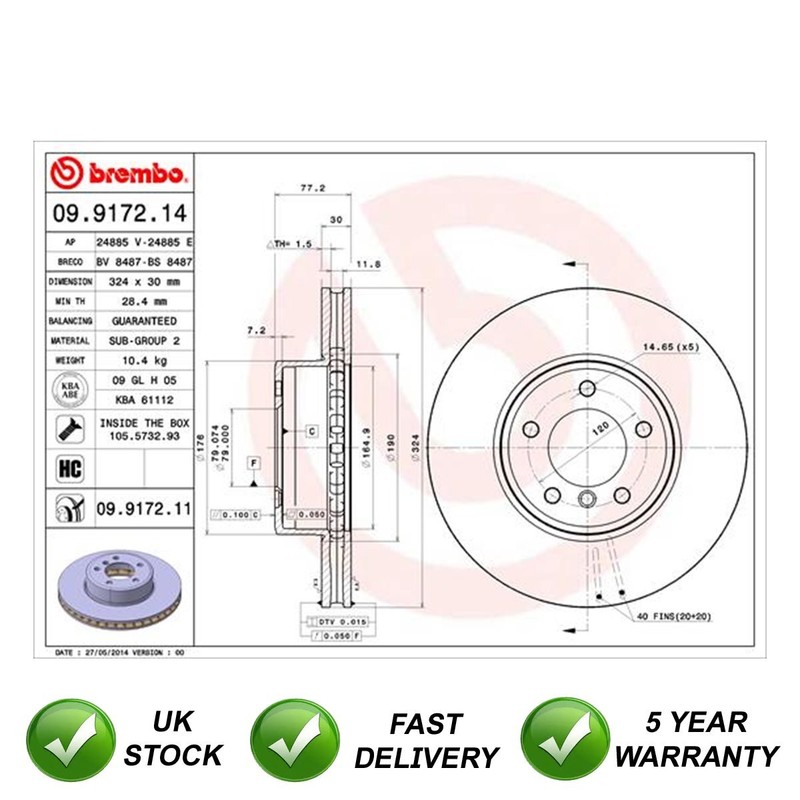 Brake Discs Front SJR Fits BMW 5 Series 2001-2010 6 Series 2004-2010