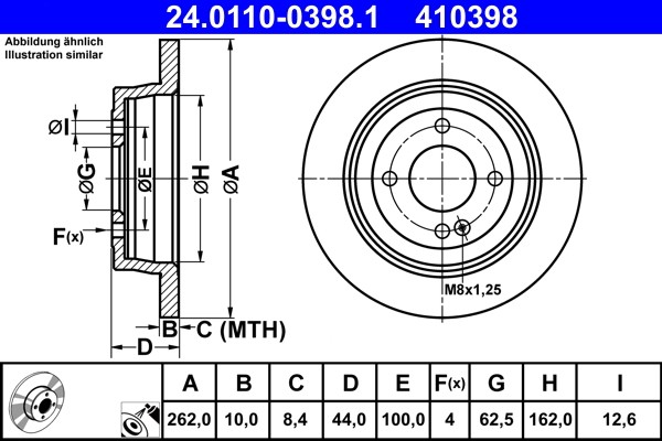 ATE 24.0110-0398.1 Brake Disc for Hyundai, Kia