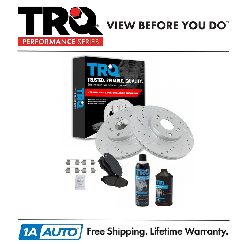 TRQ Front Premium Ceramic Brake Pad Performance Rotor Kit w/Chemicals