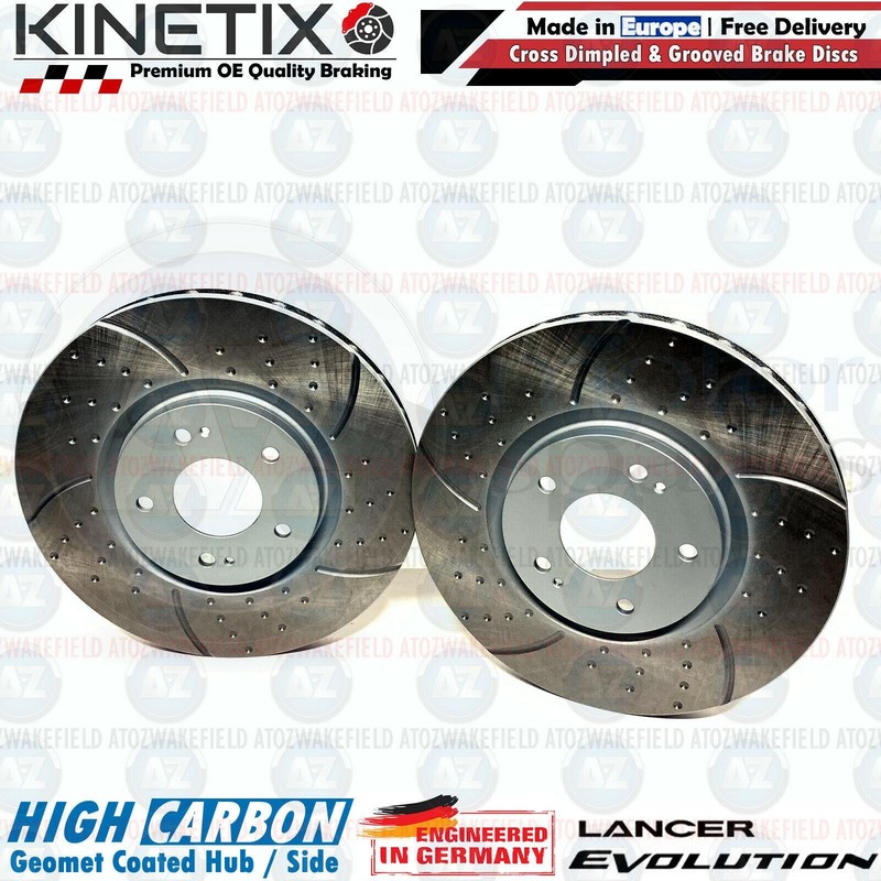 FOR MITSUBISHI LANCER EVO 6 DIMPLED GROOVED FRONT BRAKE DISCS BREMBO PADS 320mm gallery