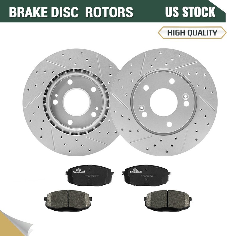 Front Drilled Disc Rotors And Ceramic Brake Pads for Kia Forte Koup Forte5