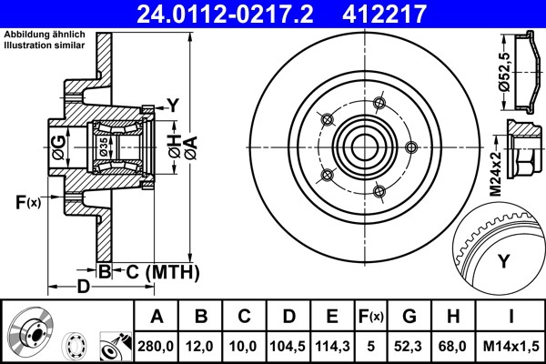 ATE 24.0112-0217.2 Brake Disc for Fiat,Nissan,Opel,Renault,Vauxhall