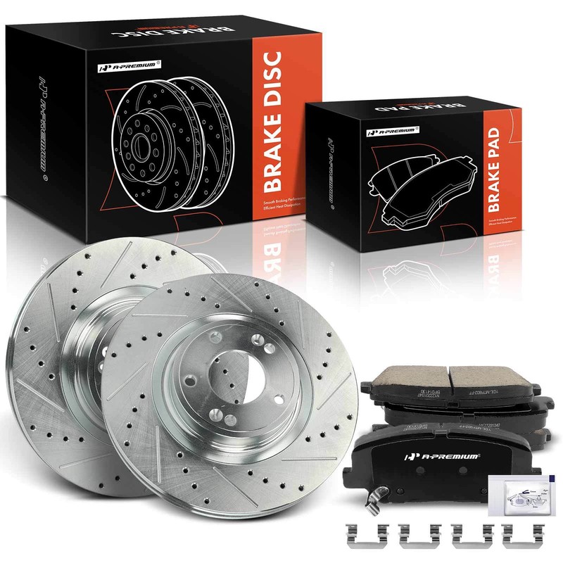 A-Premium Front Drilled Brake Rotor &Ceramic Pad for Hyundai Genesis Coupe 10-16