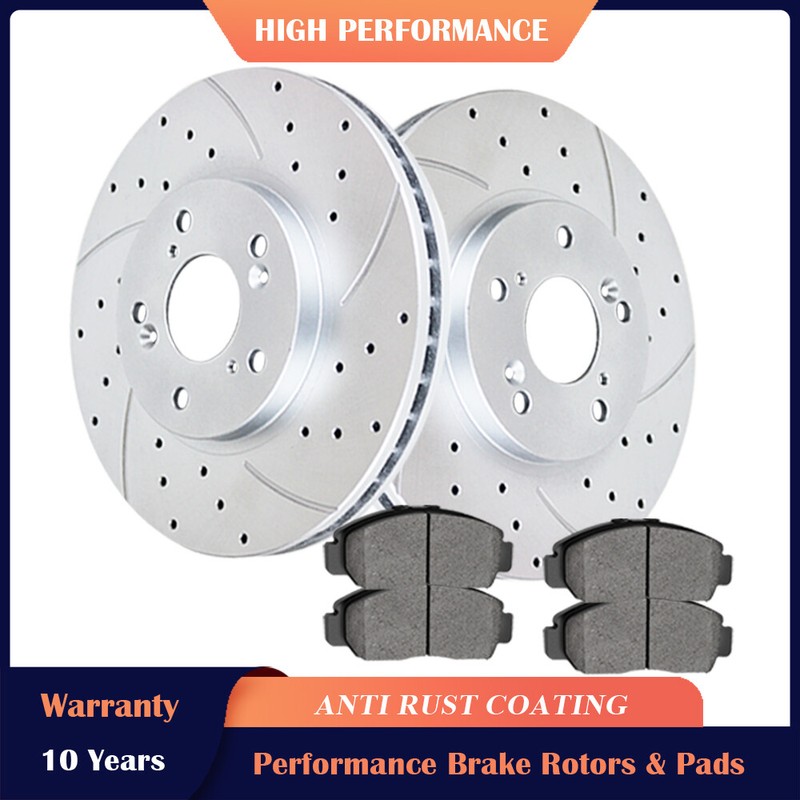 Front Drilled Rotors + Ceramic Brake Pads for 2003 2004 2005-2017 Honda Accord
