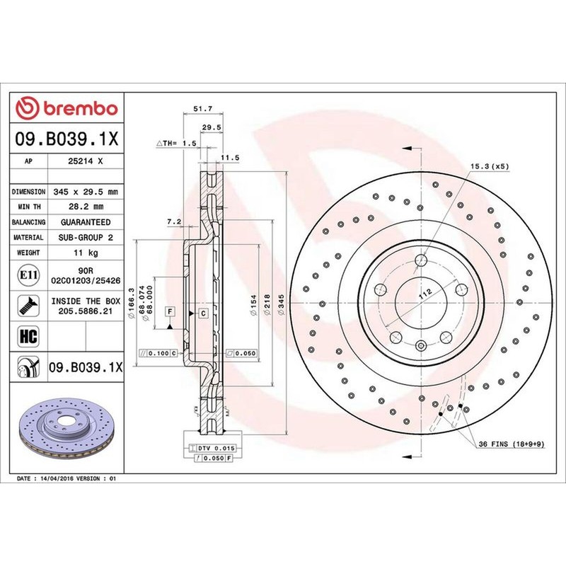 Brembo Xtra Line Vented Brake Disc – Drilled 09.B039.1X Fits Audi – High Quality